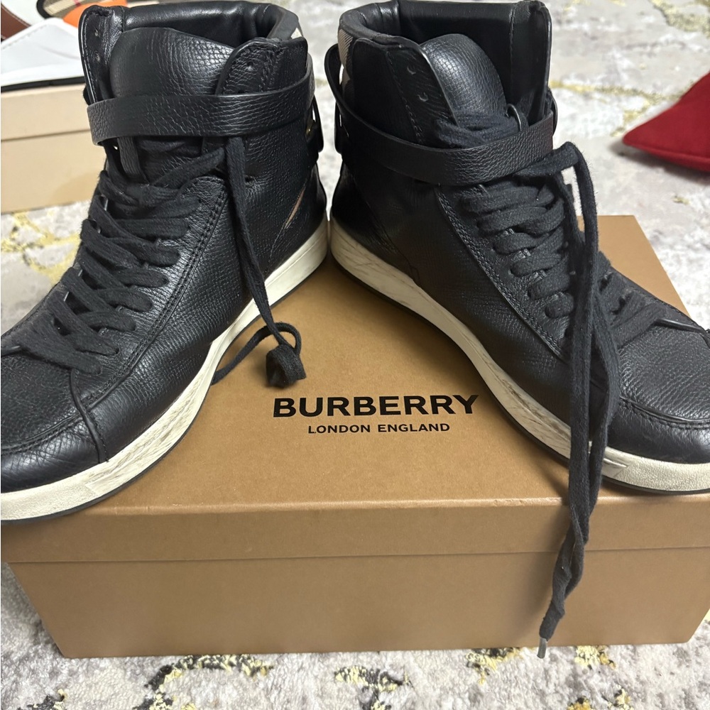 100% authentic - like new Burberry Black Leather High-Top Sneakers